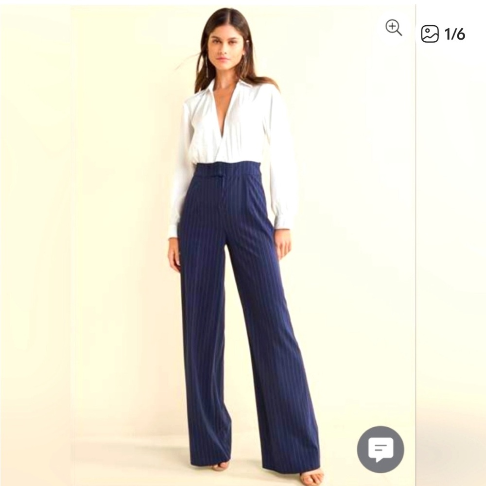 NWOT VENUS Blue Pinstripe Wide Leg Jumpsuit